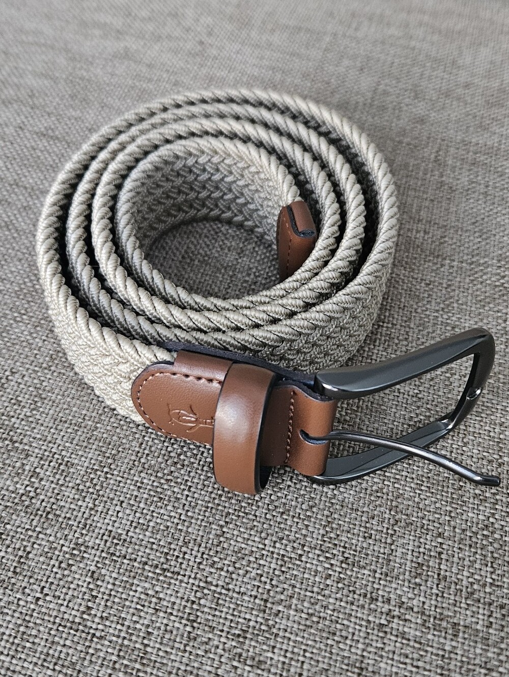 Original Penguin Tan Braided Stretch Belt with Brown Leather Trim Size M (34-36)